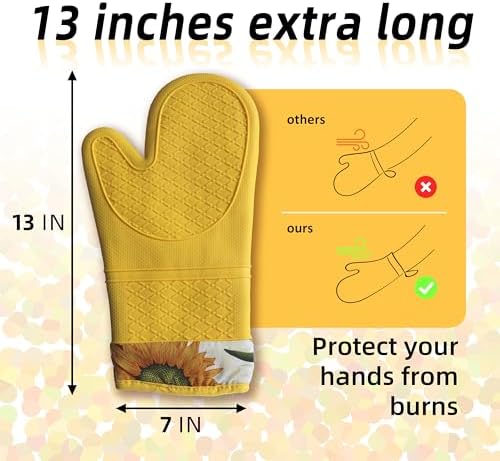 Silicone Oven Mitts, Cotton Lined, 13"