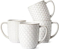 LE TAUCI Ceramic Coffee Mugs Set of 4, 16 oz, Embossed, Arctic White