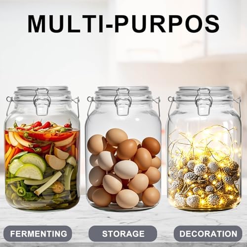 1 Gallon Wide Mouth Glass Jars with Airtight Lids, 2 Pack