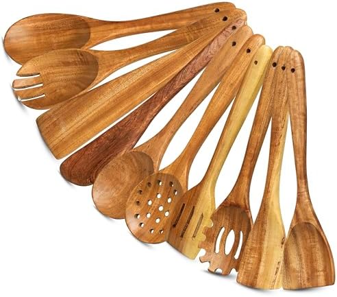 10-Piece Natural Teak Wood Utensil Set