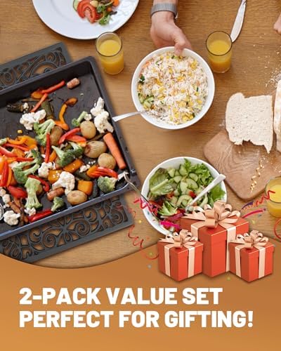Black Rectangle Cast Iron Trivet 2-Pack for Kitchen & Dining