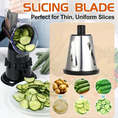 Rotary Cheese Grater, 3 Blades, Black