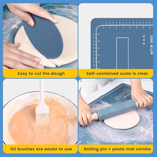 38cm Rolling pins for baking & 60x40cm Silicone Baking mats Set