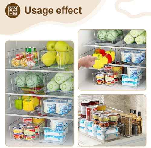 Clear Fridge Organizer, Refrigerator Organizer Bins with Handle, Freezer, Kitchen Cabinet, Pantry Organization, BPA Free Fridge Organizers (12.4 inch 4 Pack)