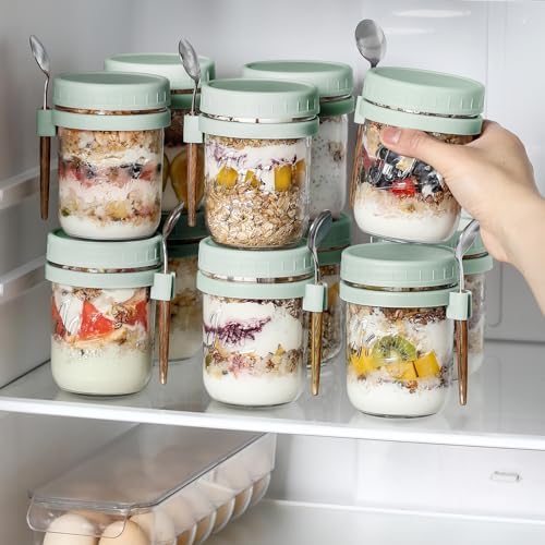 6 Pack Overnight Oats Containers with Lids and Spoons, 16 oz Glass