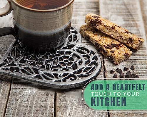 Comfify Silver with Black Cast Iron Heart Trivet – 6.75"x6.5" – Hot