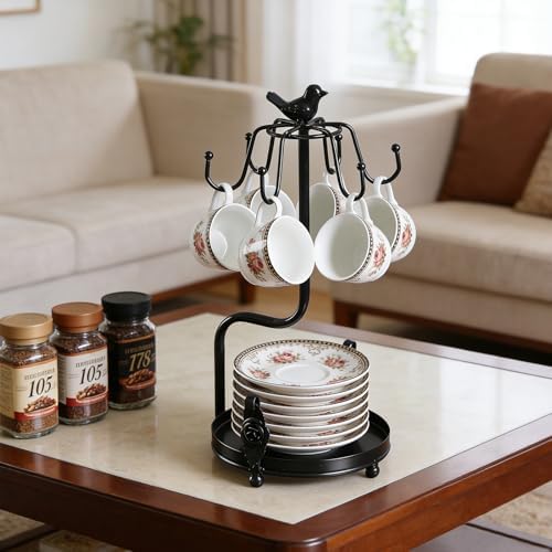 Coffee Mug Tree, Coffee Cup Holder for Countertop with 6 Hooks, Tea