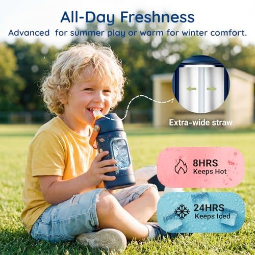 Mommore 12oz Kids Insulated Water Bottle with Straw Lid, Mermaid