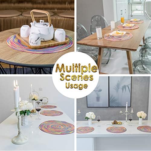DOZZZ Round Braided Placemats Set of 6, 15 in Colorful Table Mats for