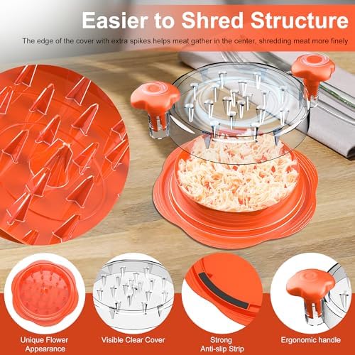 Chicken Shredder Tool Twist with Brush & Fork, Orange