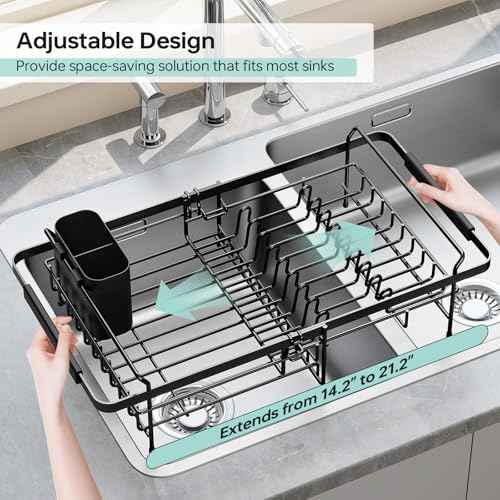 Urackify Expandable in-Sink or Over-Sink Dish Drying Rack, 14.5"-18", Black