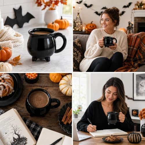 12 oz Black Cauldron Mug Halloween Witch Gothic Ceramic Tea Coffee Cup