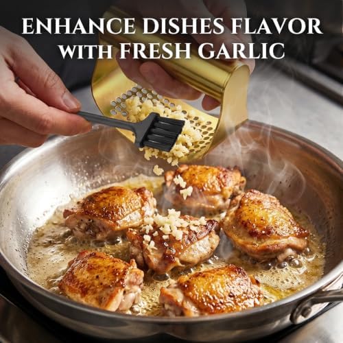 Smilecat Gold Stainless Steel Garlic Press Rocker Set