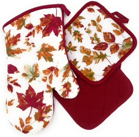 Sg6 Fall Leaves Kitchen Linen Set, 6 Pieces, 2 Towels, 2 Pot Holders