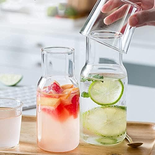 ZILJJ 17 oz/500ml Bedside Water Carafe and Glass Set with Cup, Clear