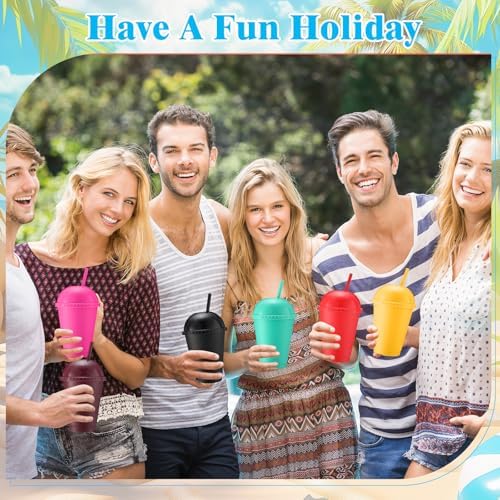 Hsei 24 Pack Glitter Plastic Cups with Dome Lids Straws 16 oz Reusable