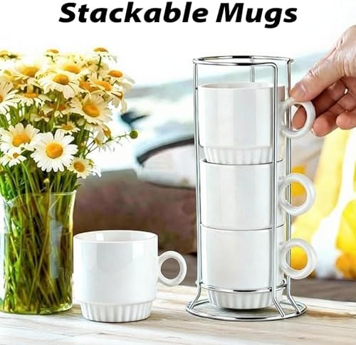 16pcs 9oz Sublimation Stackable Coffee Mugs with Stand, Blank Mug Set