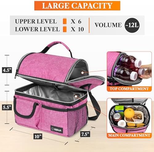 opux Dual-Compartment Insulated Lunch Bag, Pink