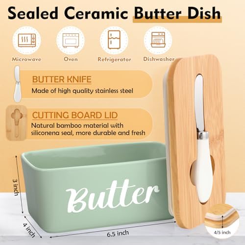 Hushee Metal Bread Box Butter Dish with Bamboo Cutting Board, Sage