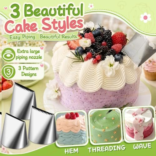 NOVANO Large Piping Tips, 3PCS Set, Stainless Steel Icing Nozzles