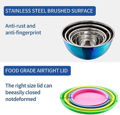 Rainbow Mixing Bowls With Airtight Lids,Stainless Steel Bowl,Salad