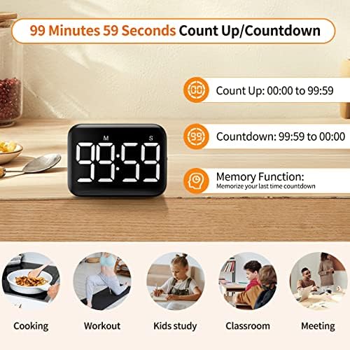 Digital Kitchen Timer, Magnetic Large Display