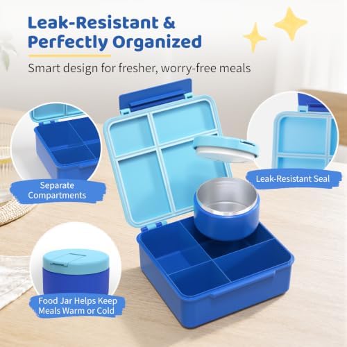 Pawtong Bento Lunch Box with 8oz Soup Thermo (Blue)
