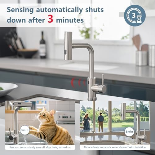 GIMILI Touchless Kitchen Sink Faucet, Pull-Down Sprayer, 15 Inch