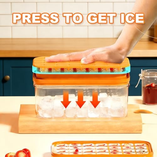 Ice Cube Tray with Lid and Bin, Easy Release Silicone Ice Cube Maker