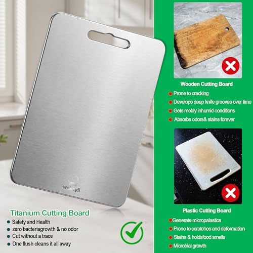 100% Pure Titanium Cutting Board Set in S/M/L Sizes, Food Grade