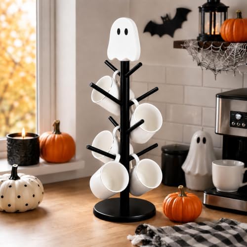 AnyDesign Halloween Ghost Mug Holder Tree with 8 Hooks