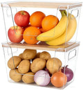 2 Set Potato And Onion Storage Bins with Bamboo Lid, Clear