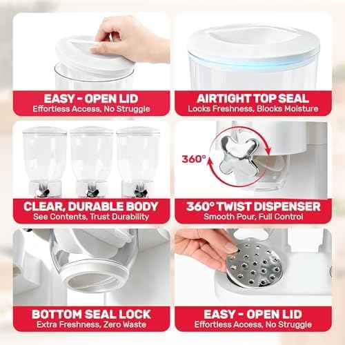 Triple Cereal Dispenser Countertop 2L, Large Capacity Total 6L