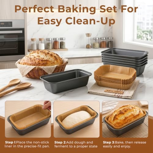 6 Pack Bread Loaf Pan with 100 PCS Loaf Pan Liners, Nonstick