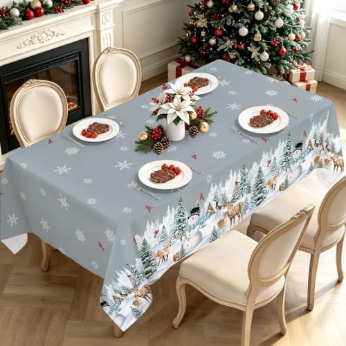 Christmas Cardinal Snowman Pine Rectangle Table Cloth 60x84inch