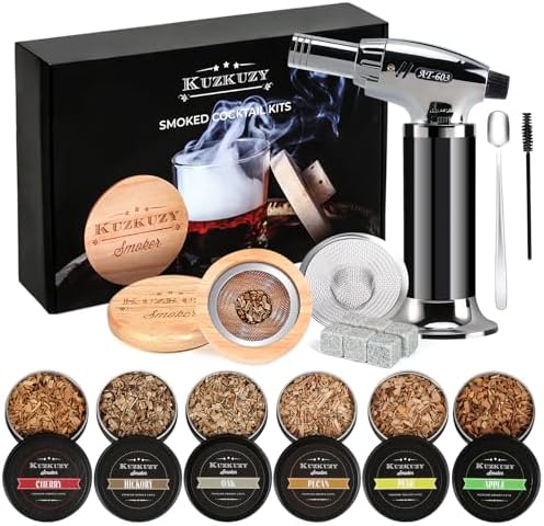 Cocktail Smoker Kit with Torch – 6 Flavors Wood Chips – Bourbon