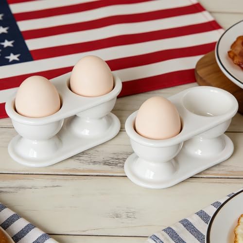 Cinf Ceramic Double Egg Cups 2 Pack, Boiled Egg Holders for Breakfast