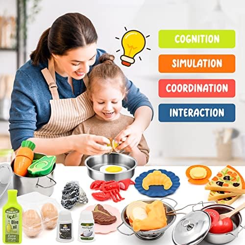 Kids Pretend Play Kitchen Accessories Set, 38pc Play Pots Pans Set for