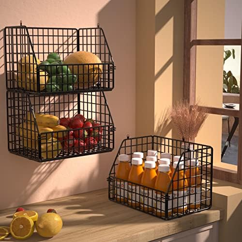 PUPPYCUTE Stackable Wire Storage Baskets, 3 pcs