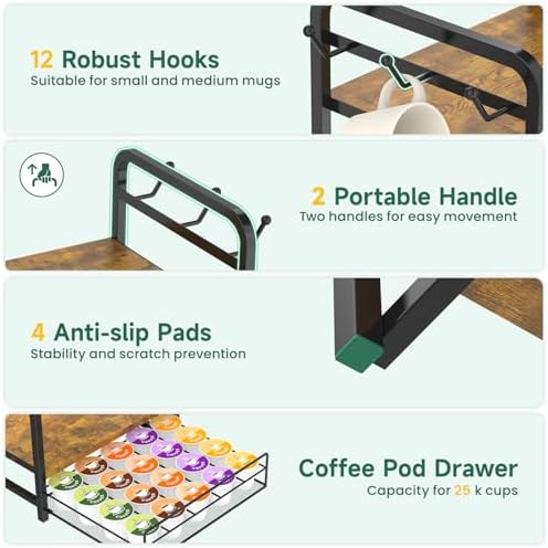 EsLuker.ly Coffee Bar Organizer Station Shelf Mug Holder for