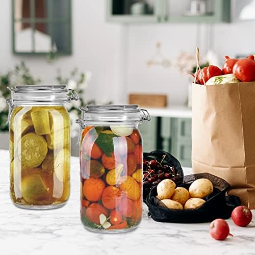 Tebery 4 Pack Clear Wide Mouth Glass Mason Jars with Airtight Clamp
