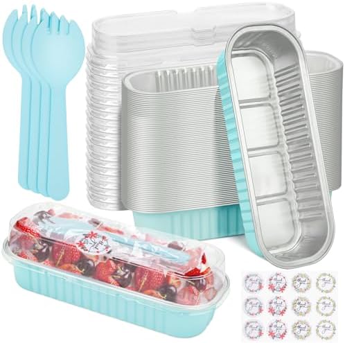 100Pack Mini Cake Pans Disposable Mini Loaf Pans with Lids and Spoons