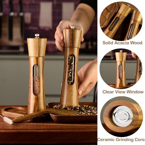 2 Pack Wooden Salt and Pepper Grinder Set, 8 Inch
