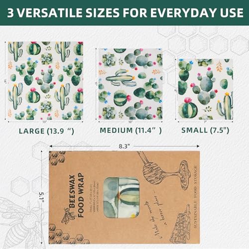 Cactus Beeswax Wraps, S/M/L, 3 Pack