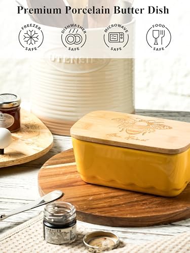 Covered Butter Dish with Lid for Countertop, Airtight Seal, Yellow