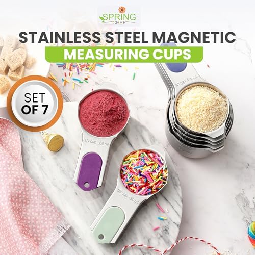 Spring Chef Stainless Steel Magnetic Measuring Cups, Set of 7 & Heavy