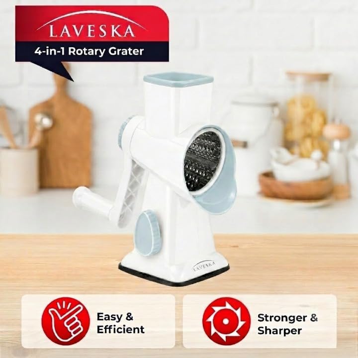 Rotary Cheese Grater Vegetable Slicer, 4-in-1, White