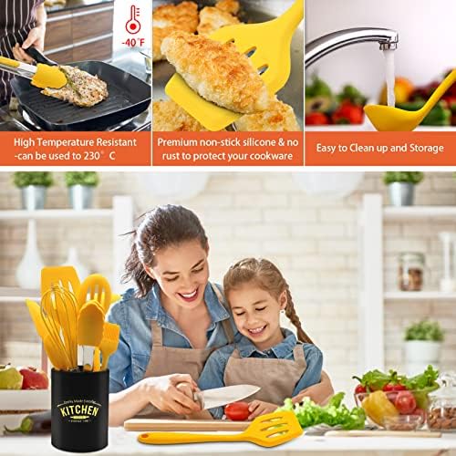 11-Piece Yellow Silicone Kitchen Utensils Set