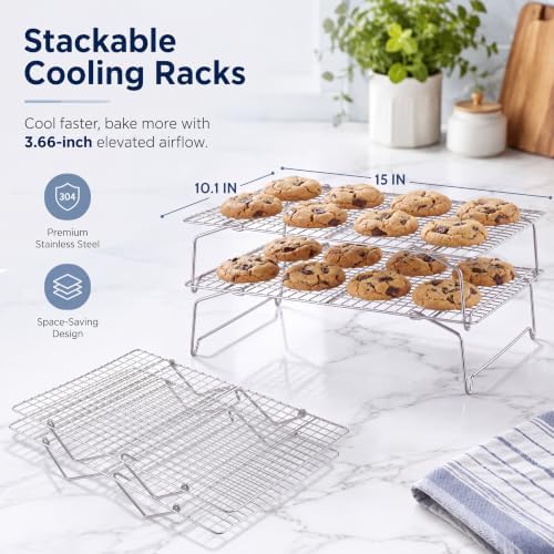 E-far Cooling Rack 15”x10”, 3-Tier Collapsible for Cooking and Baking