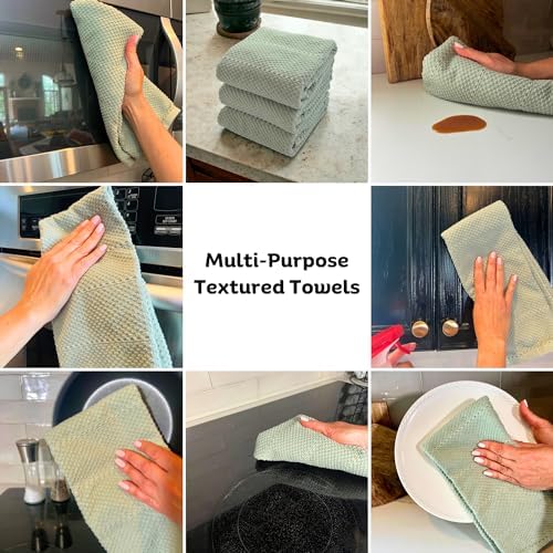 Sage Green Kitchen Hand Dish Towels, Set of 3, 100% Cotton, 18" x 28"